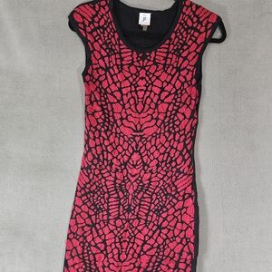 Julia Jordan Womens Mini Pencil Dress Medium Fitted Red Black Animal Print Vneck